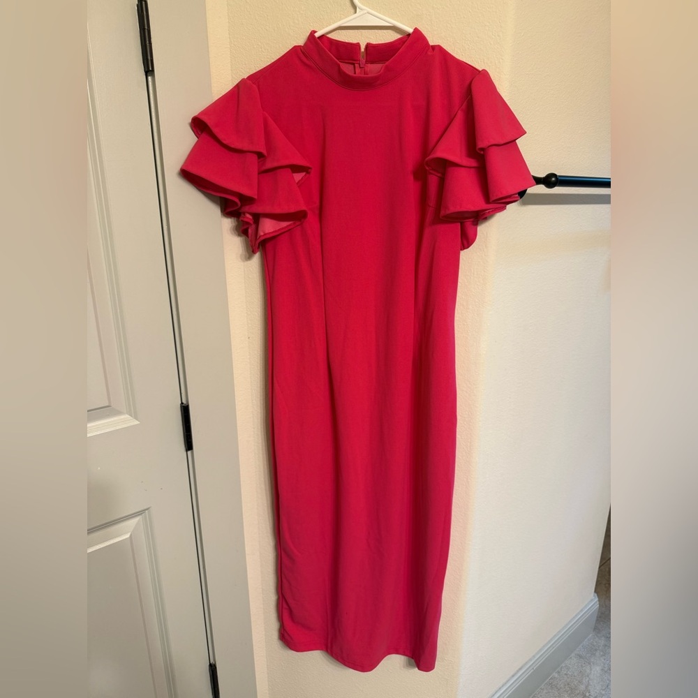 Elegant Pink Ruffle Sleeve Dress